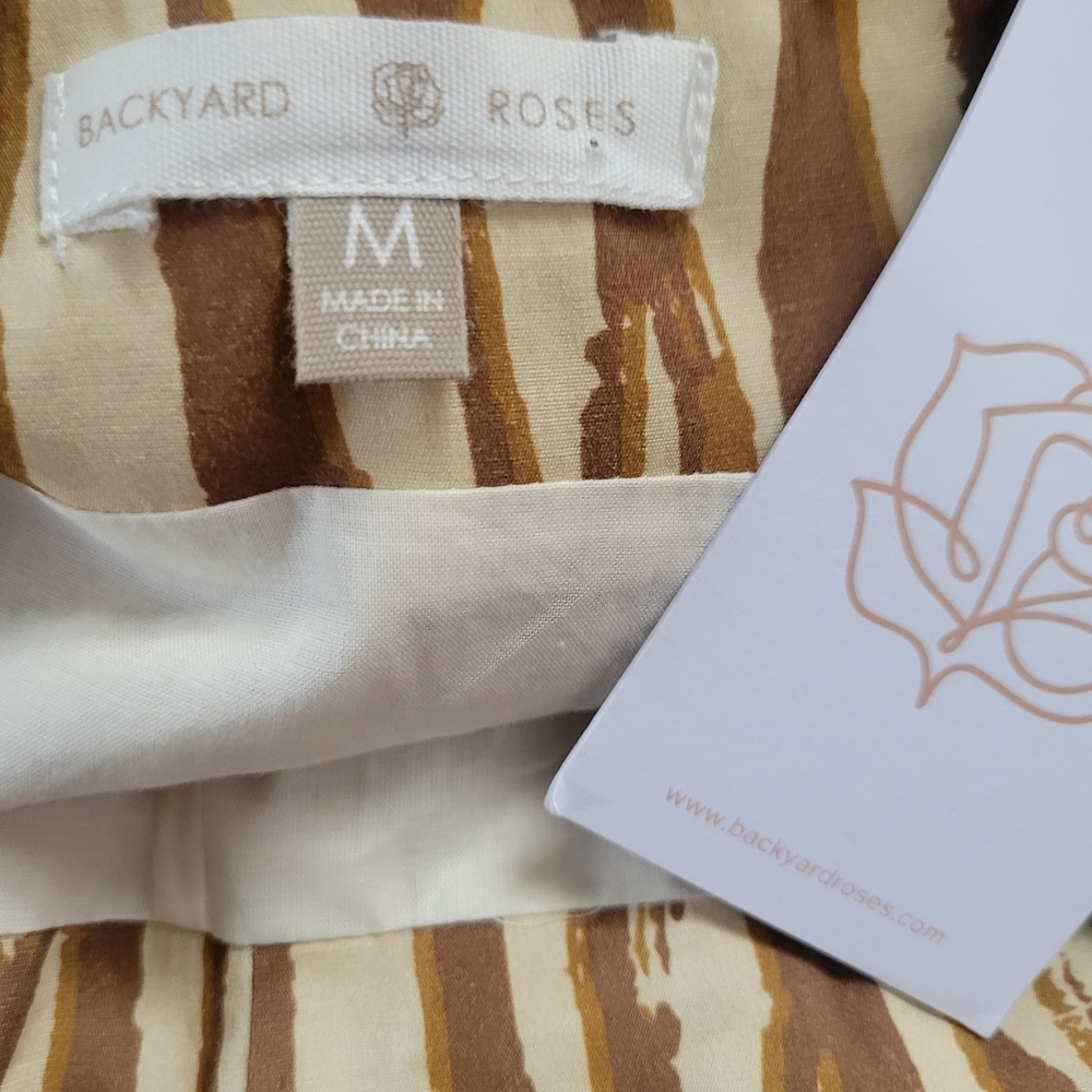 New Backyard Roses Elegant Brown and Cream Midi Dress - Picture 3 of 3